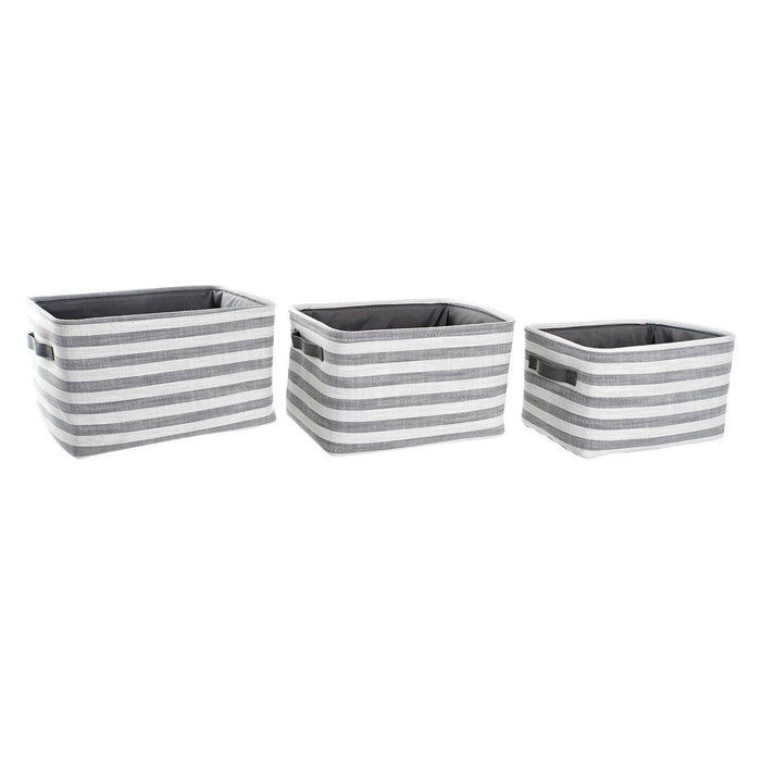 Set de Coșuri DKD Home Decor Gri Dungi Bumbac (42 x 32 x 25 cm) (3 Piese)