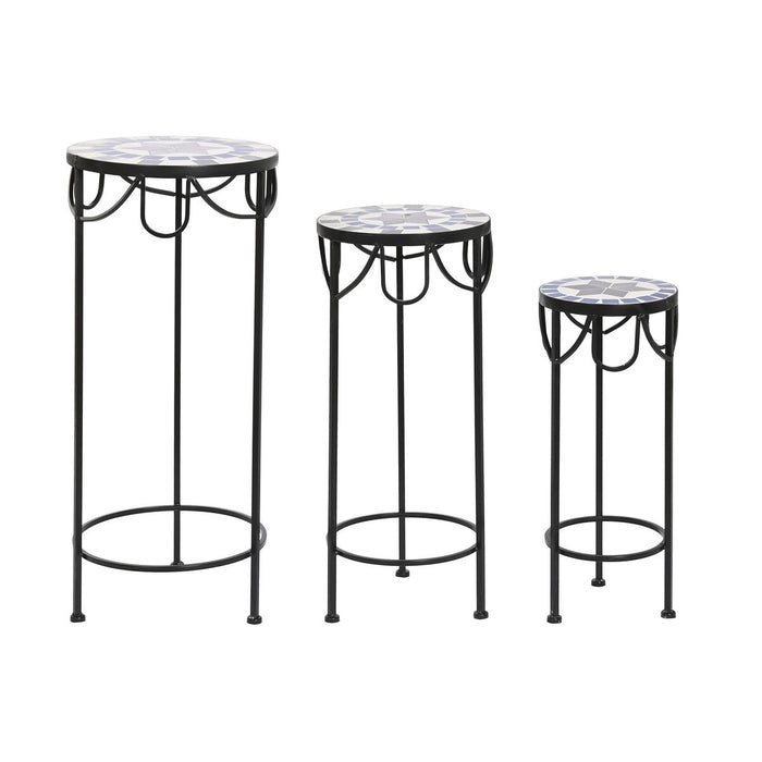 Set de 3 mese DKD Home Decor Negru Ceramică Forjare 30 x 30 x 69 cm (3 Piese)