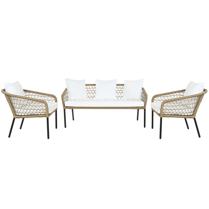 Set masă cu Trei scaune DKD Home Decor Alb 137 x 73,5 x 66,5 cm ratan sintetic Oțel