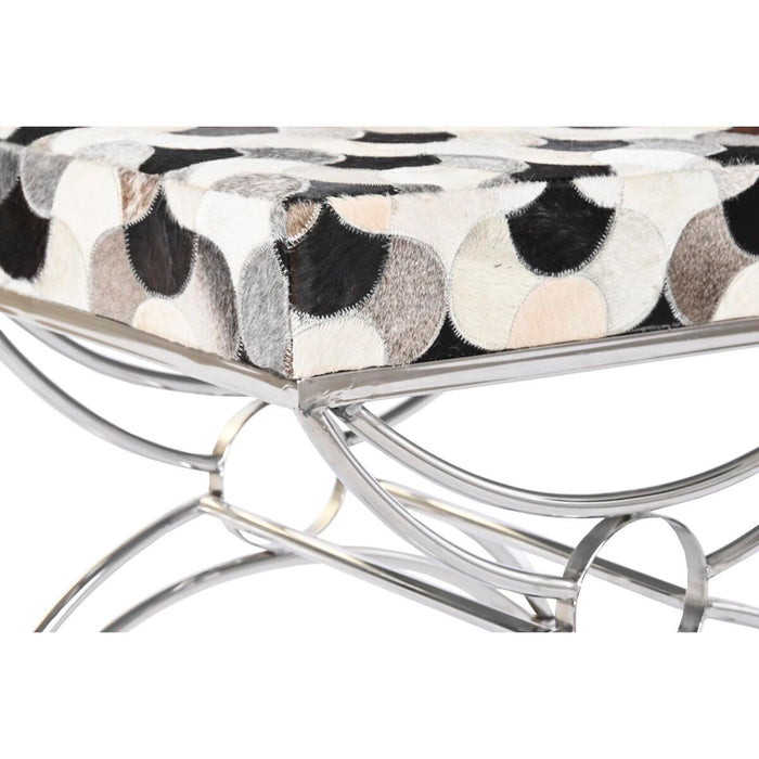 Banchetă DKD Home Decor Argintiu Negru Oțel Piele Alb (53 x 40 x 43 cm)