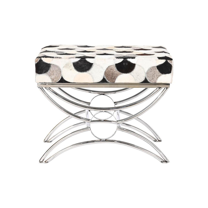 Banchetă DKD Home Decor Argintiu Negru Oțel Piele Alb (53 x 40 x 43 cm)