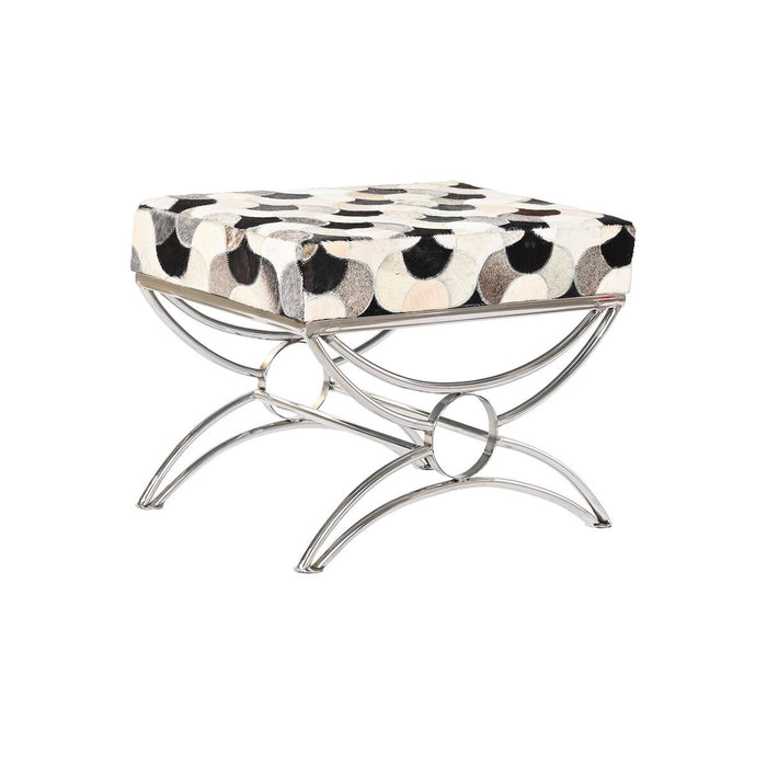 Banchetă DKD Home Decor Argintiu Negru Oțel Piele Alb (53 x 40 x 43 cm)