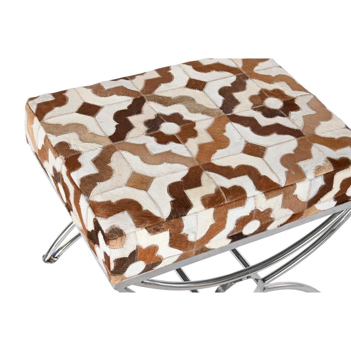 Banchetă DKD Home Decor Argintiu Maro Oțel Piele Alb (53 x 40 x 43 cm)