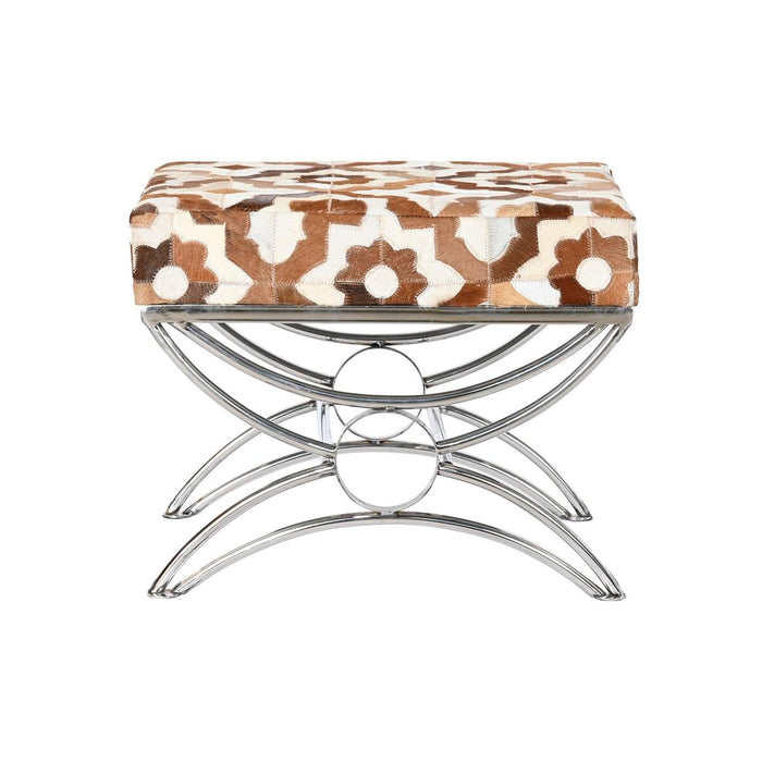 Banchetă DKD Home Decor Argintiu Maro Oțel Piele Alb (53 x 40 x 43 cm)