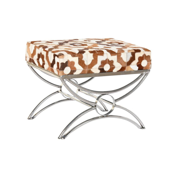 Banchetă DKD Home Decor Argintiu Maro Oțel Piele Alb (53 x 40 x 43 cm)