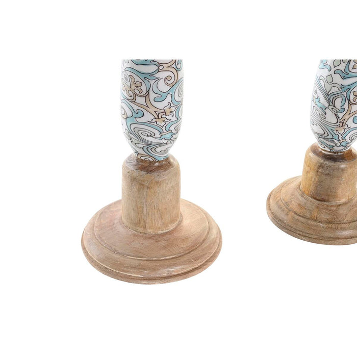 Suport de Lumânări DKD Home Decor Metal Lemn de mango (17 x 17 x 52,5 cm) (2 Piese)