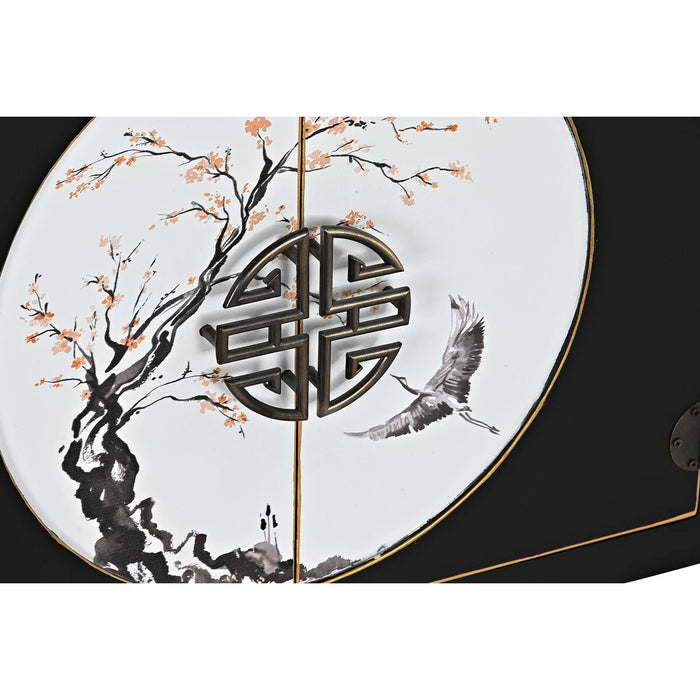 Mobilă TV DKD Home Decor Negru Oriental Alb Auriu* Alb/Negru Metal Brad Lemn MDF 130 x 26 x 51 cm