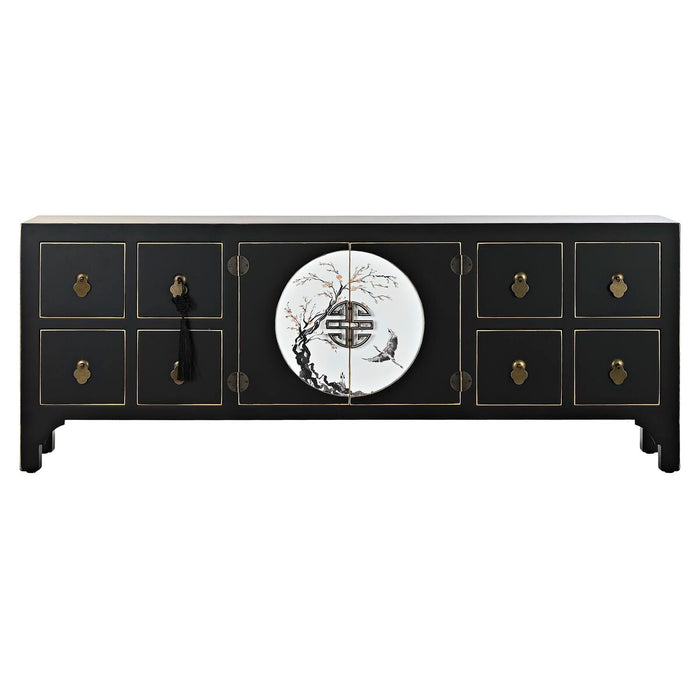 Mobilă TV DKD Home Decor Negru Oriental Alb Auriu* Alb/Negru Metal Brad Lemn MDF 130 x 26 x 51 cm