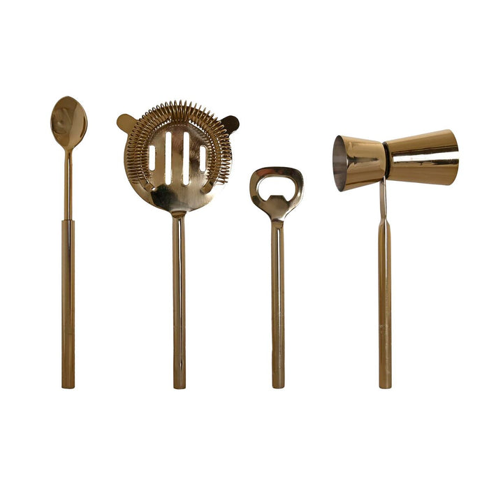 Set Pentru Cocktail DKD Home Decor 10 x 3 x 21 cm Argintiu Auriu* Oțel inoxidabil Marmură