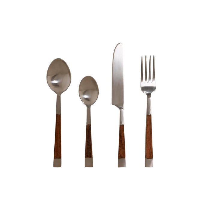 Set de Tacâmuri DKD Home Decor Natural Argintiu Oțel inoxidabil Salcâm (4,5 x 2 x 20 cm)
