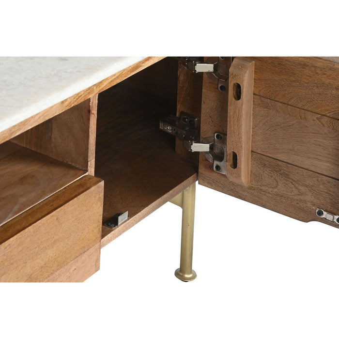 Mobilă TV DKD Home Decor Auriu* Alb Maro Deschis Marmură Lemn de mango (145 x 42 x 48 cm)