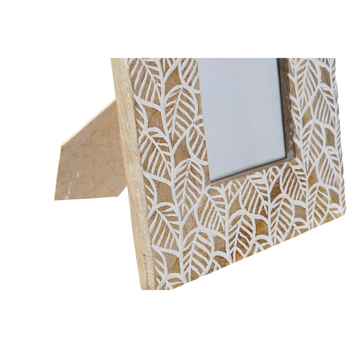 Ramă Foto DKD Home Decor Alb Natural Geam Lemn de mango Indian 20 x 1,3 x 25 cm