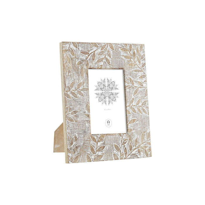 Ramă Foto DKD Home Decor Alb Natural Geam Lemn de mango Indian 20 x 1,3 x 25 cm