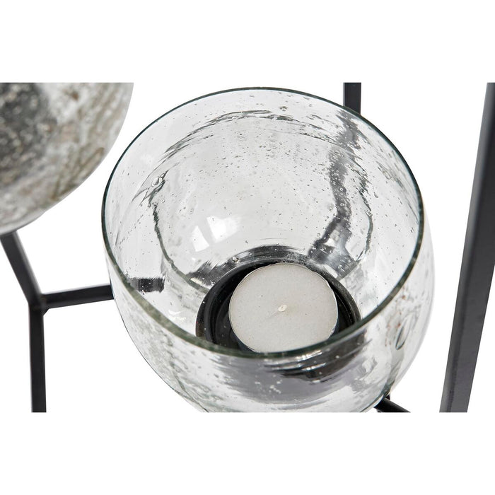 Suport de Lumânări DKD Home Decor Geam Negru Transparent 18 x 18 x 76 cm Fier