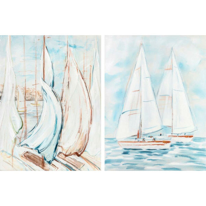 Pânză DKD Home Decor 90 x 3,5 x 120 cm 90 x 3,7 x 120 cm Bărci cu Pânze Mediterană (2 Unități)
