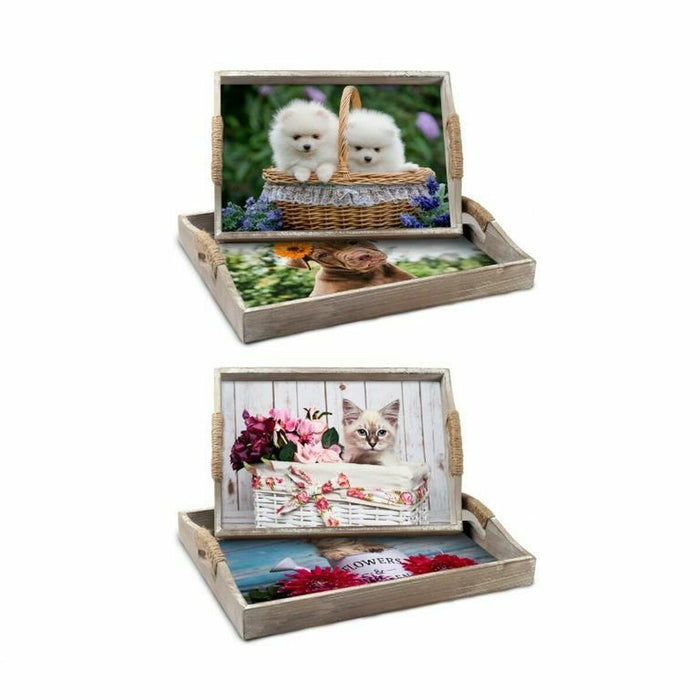 Set de Tăvi DKD Home Decor Multicolor 40 x 30 x 6 cm Lemn MDF (2 Unități)