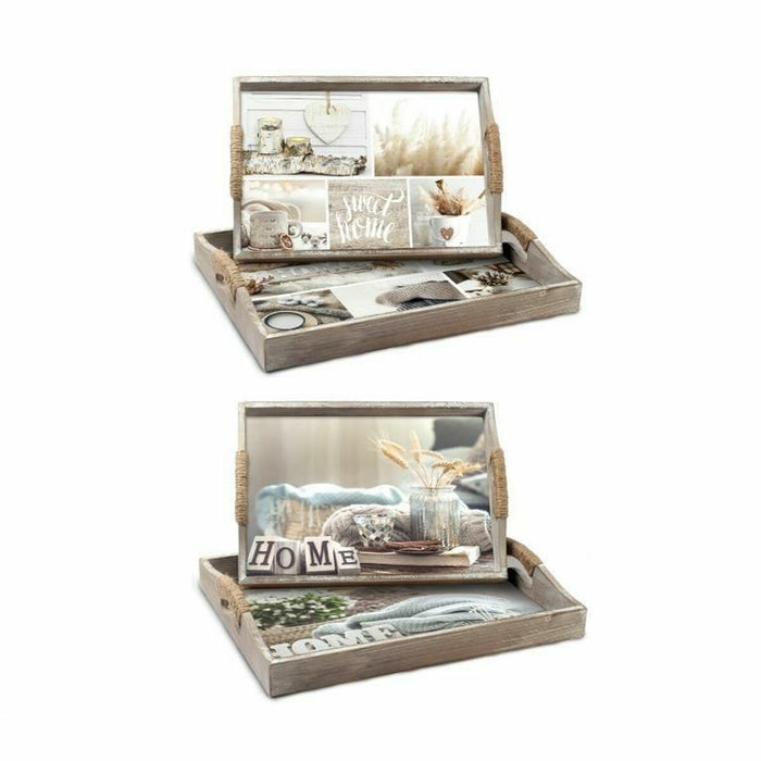 Set de Tăvi DKD Home Decor Bej 40 x 30 x 6 cm Lemn MDF (2 Unități)