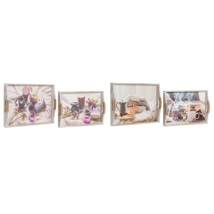 Set de Tăvi DKD Home Decor Multicolor 40 x 30 x 6 cm Lemn MDF (2 Unități)