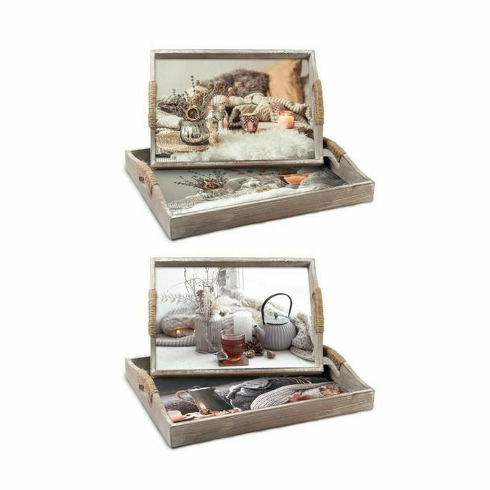 Set de Tăvi DKD Home Decor Multicolor 40 x 30 x 6 cm Lemn MDF (2 Unități)