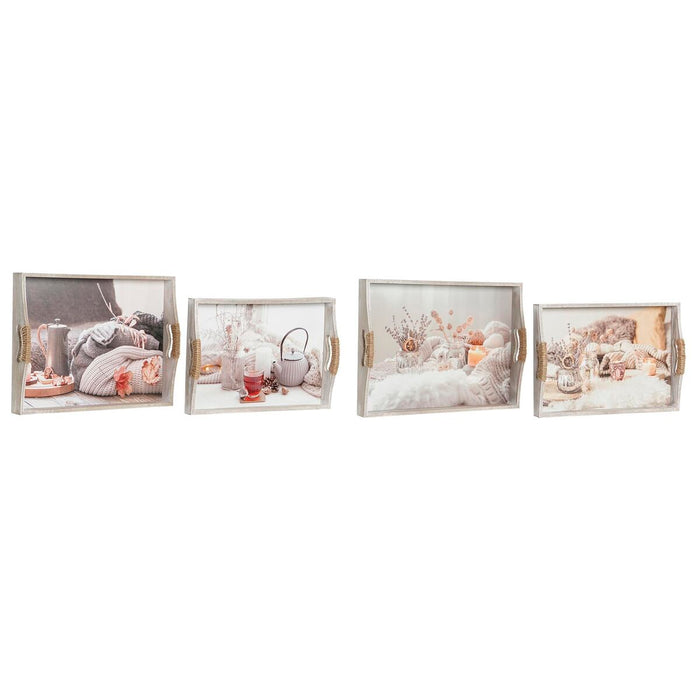 Set de Tăvi DKD Home Decor Multicolor 40 x 30 x 6 cm Lemn MDF (2 Unități)
