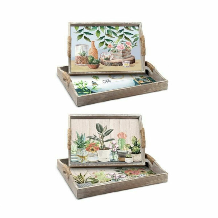 Set de Tăvi DKD Home Decor 40 x 30 x 6 cm Lemn MDF (2 Unități)