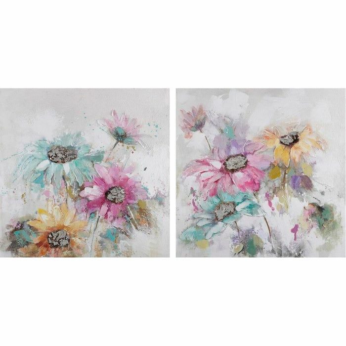 Tablou DKD Home Decor 100 x 3,5 x 100 cm Květiny Shabby Chic (2 Unități)