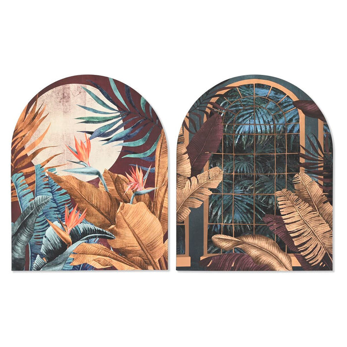 Tablou DKD Home Decor 80 x 4,5 x 100 cm Tropical Flori, plante și copaci (2 Unități)