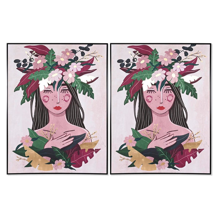 Tablou DKD Home Decor 103 x 4,5 x 143 cm Květiny Scandinav (2 Unități)