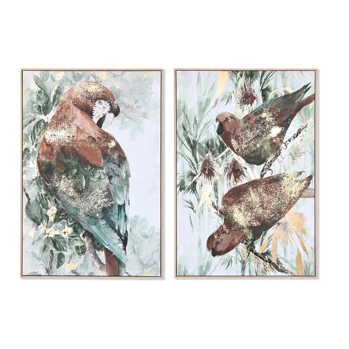 Tablou DKD Home Decor Papagal Tropical 83 x 4,5 x 122,5 cm 83 x 4,5 x 123 cm (2 Unități)