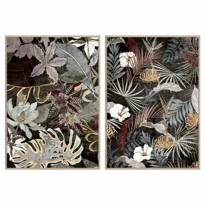 Tablou DKD Home Decor Tropical Frunza a unei plante 83 x 4,5 x 122,5 cm 83 x 4,5 x 123 cm (2 Unități)