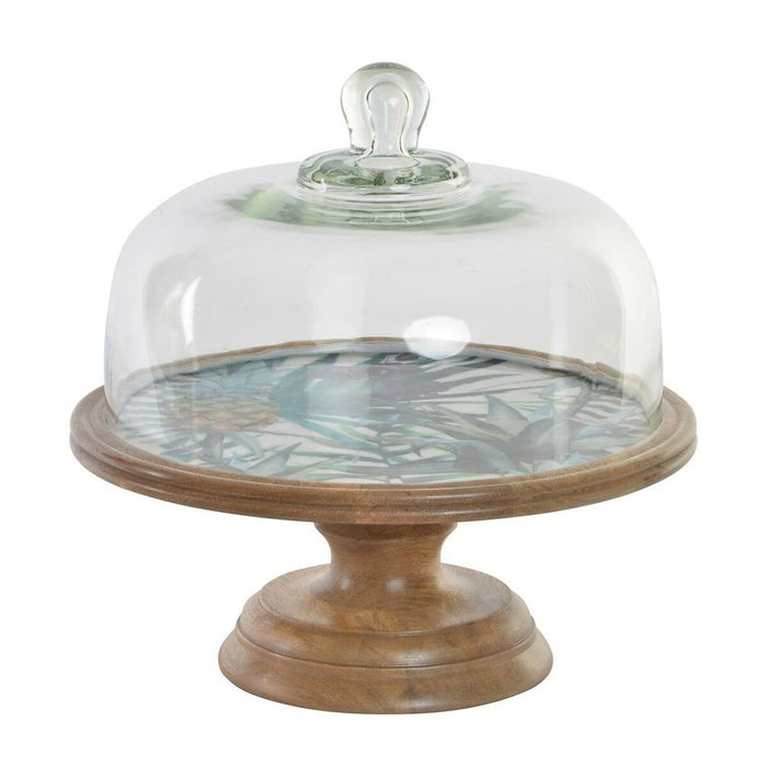 Tavă pentru gustari DKD Home Decor Geam Natural Verde Lemn de mango Tropical (30 x 30 x 33 cm)