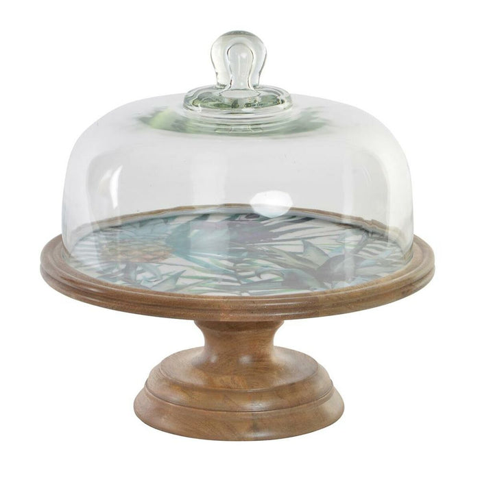 Tavă pentru gustari DKD Home Decor Geam Natural Roz Alb Lemn de mango (30 x 30 x 33 cm)