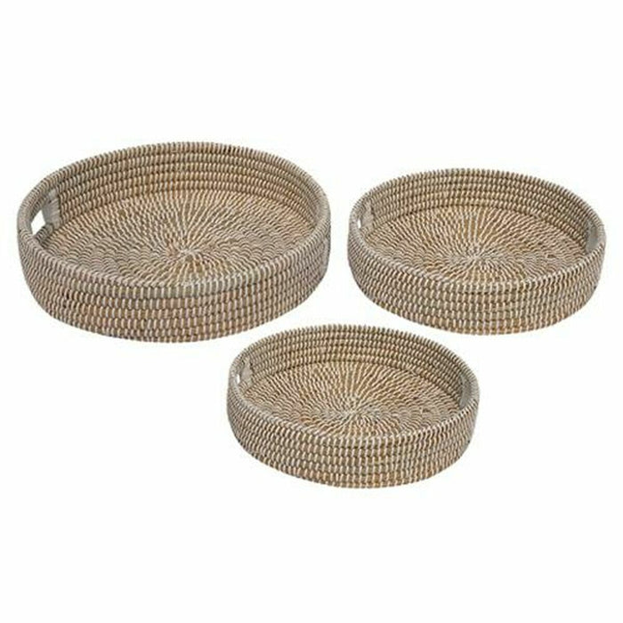 Set de Tăvi DKD Home Decor Natural Alb Fibră naturală (43 x 43 x 10 cm) (3 Piese)