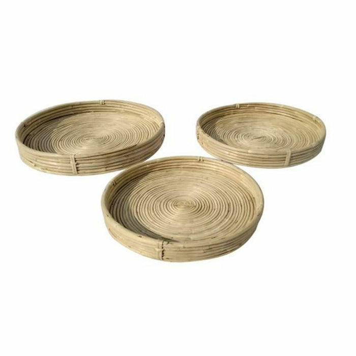 Tavă pentru gustari DKD Home Decor Natural Ratan Tropical (3 Piese) (45 x 45 x 6 cm)