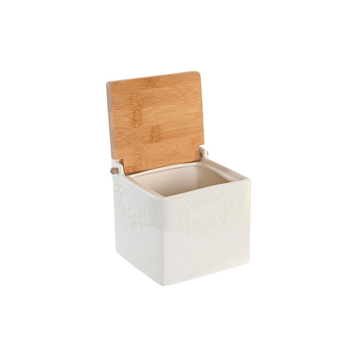 Solniță cu capac DKD Home Decor 10,5 x 9 x 9 cm Natural Porțelan Alb