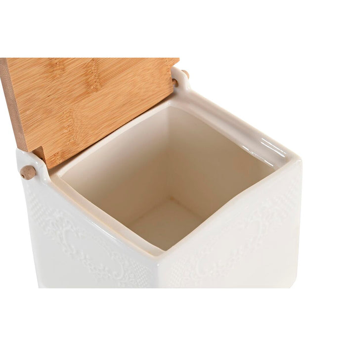 Solniță cu capac DKD Home Decor 10,5 x 9 x 9 cm Natural Porțelan Alb