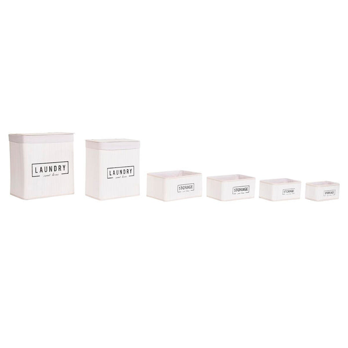 Set de Coșuri DKD Home Decor Alb Bambus 40 x 30 x 46 cm (5 Piese)