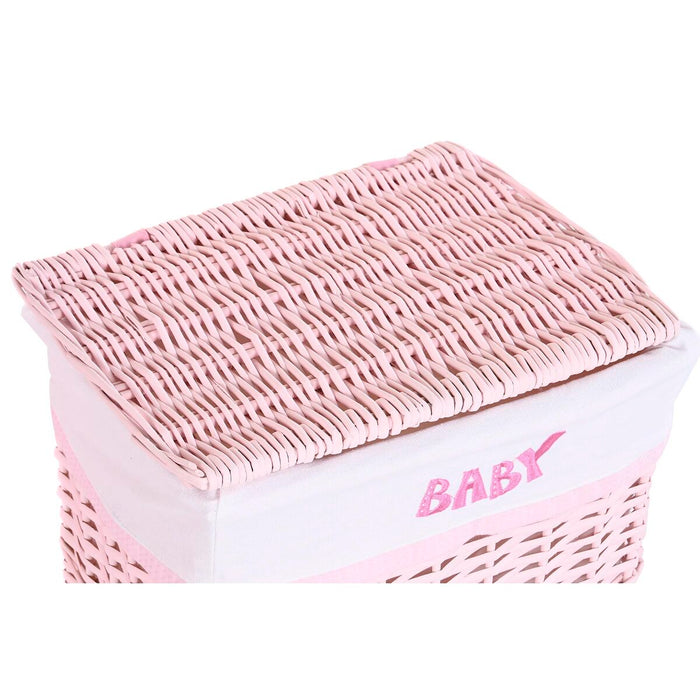 Set de Coșuri DKD Home Decor Roz Poliester Infantil răchită (44 x 34 x 56 cm)