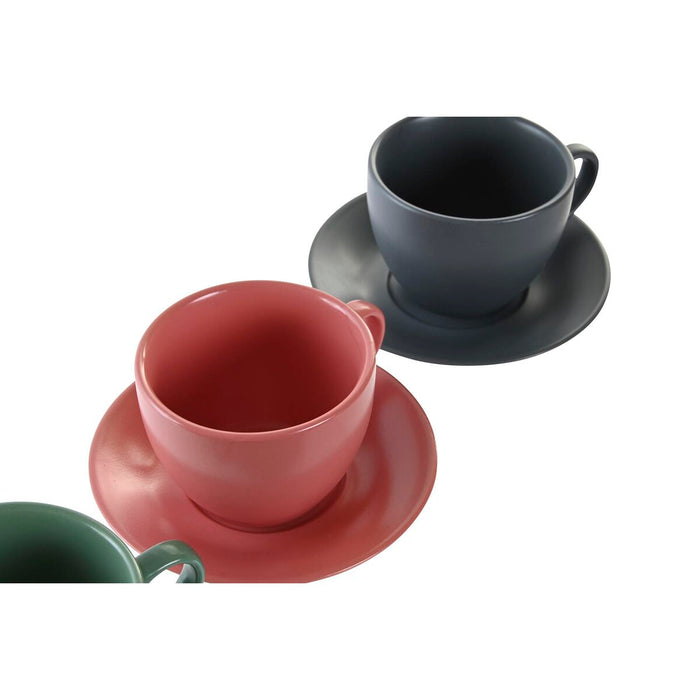 Set de 6 Căni cu Farfurie DKD Home Decor Roz Alb Verde Gri închis Gresie 150 ml
