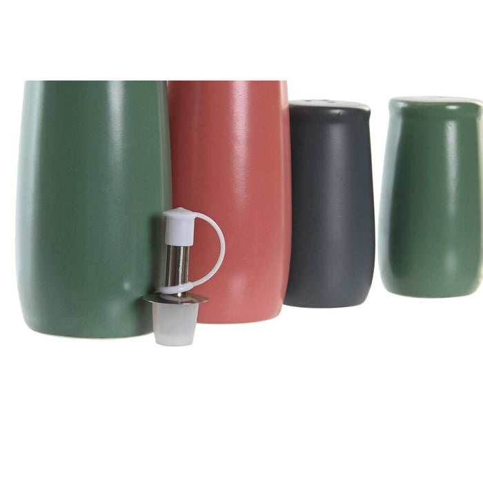 Set pentru asezonat DKD Home Decor 19 x 16 x 22,5 cm Natural Roz Lemn de cauciuc Alb Verde Gresie