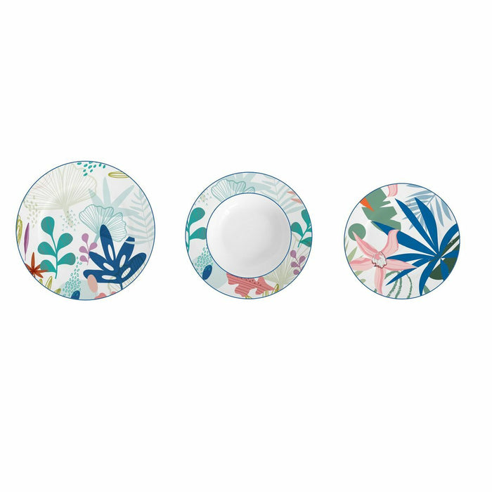 Set de Veselă DKD Home Decor Albastru Verde Albaștri / Verzi Porțelan Modern Frunza a unei plante 18 Piese