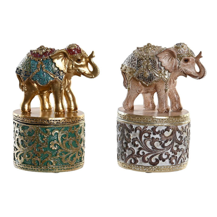 Figură Decorativă DKD Home Decor Bej Auriu* Elefant Colonial 9 x 9 x 17 cm (2 Unități)