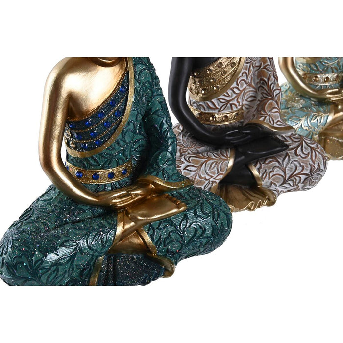 Figură Decorativă DKD Home Decor Negru Buda Turquoise Verde Oriental 20 x 11 x 27 cm (3 Piese)