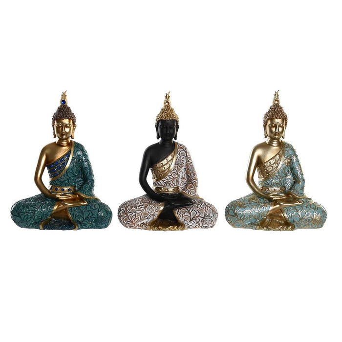 Figură Decorativă DKD Home Decor Negru Buda Turquoise Verde Oriental 20 x 11 x 27 cm (3 Piese)