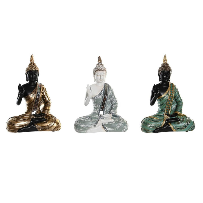 Figură Decorativă DKD Home Decor 19 x 10 x 26,5 cm Albastru Auriu* Buda Verde Oriental (3 Piese)
