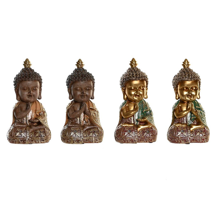Figură Decorativă DKD Home Decor Bej Auriu* Buda Oriental 10,5 x 9 x 19,5 cm (4 Piese)