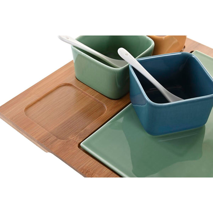 Set de Aperitiv DKD Home Decor Porțelan Multicolor Bambus 8 Piese (30 x 30 x 6 cm)