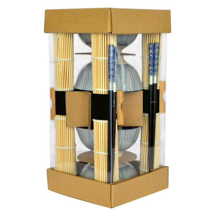 Set de Sushi DKD Home Decor 14,5 x 14,5 x 31 cm Negru Albastru Gresie Oriental (16 Piese)