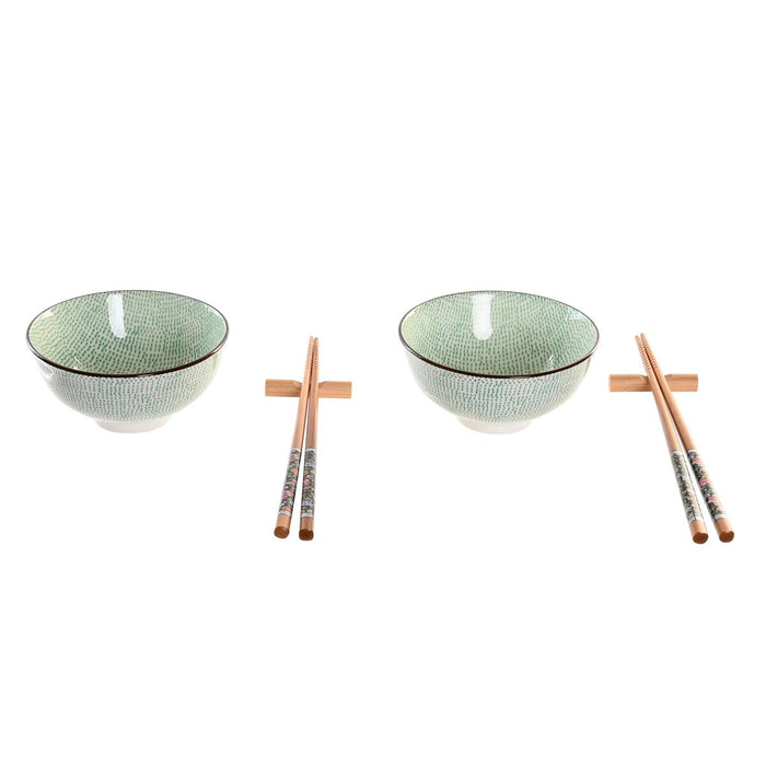 Set de Sushi DKD Home Decor 30 x 21 x 7 cm Verde Albastru celest Gresie Oriental (6 Piese)