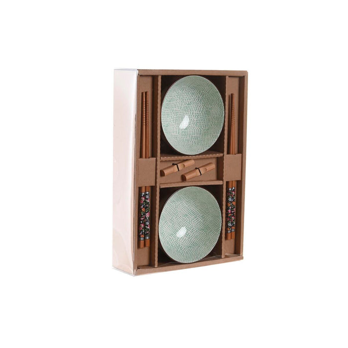 Set de Sushi DKD Home Decor 30 x 21 x 7 cm Verde Albastru celest Gresie Oriental (6 Piese)